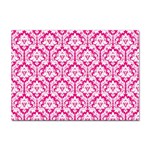 White On Hot Pink Damask A4 Sticker 10 Pack