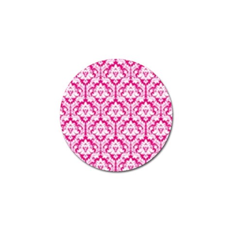 White On Hot Pink Damask Golf Ball Marker from ArtsNow.com Front