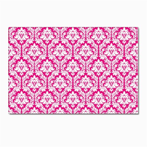 White On Hot Pink Damask Postcard 4 x 6  (10 Pack) from ArtsNow.com Front