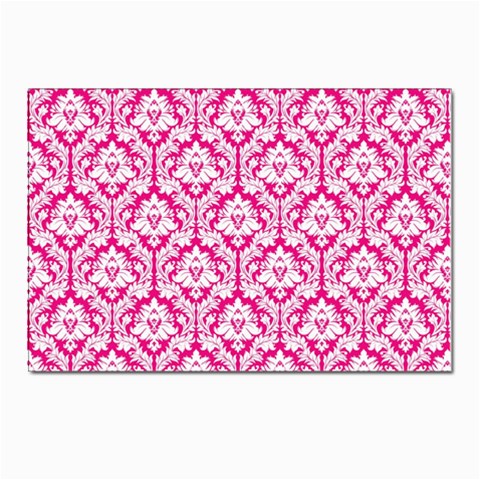 White On Hot Pink Damask Postcards 5  x 7  (10 Pack) from ArtsNow.com Front