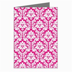 White On Hot Pink Damask Greeting Card from ArtsNow.com Left