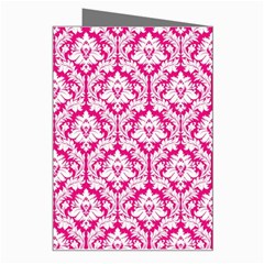 White On Hot Pink Damask Greeting Card from ArtsNow.com Right