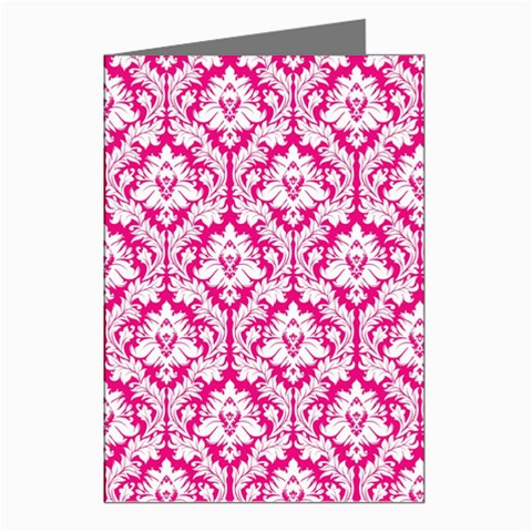 White On Hot Pink Damask Greeting Card (8 Pack) from ArtsNow.com Left