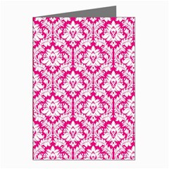 White On Hot Pink Damask Greeting Card (8 Pack) from ArtsNow.com Left