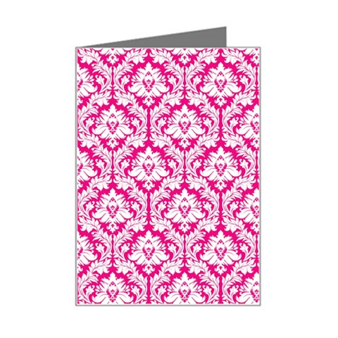 White On Hot Pink Damask Mini Greeting Card from ArtsNow.com Left