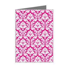 White On Hot Pink Damask Mini Greeting Card from ArtsNow.com Left