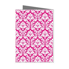 White On Hot Pink Damask Mini Greeting Card (8 Pack) from ArtsNow.com Left