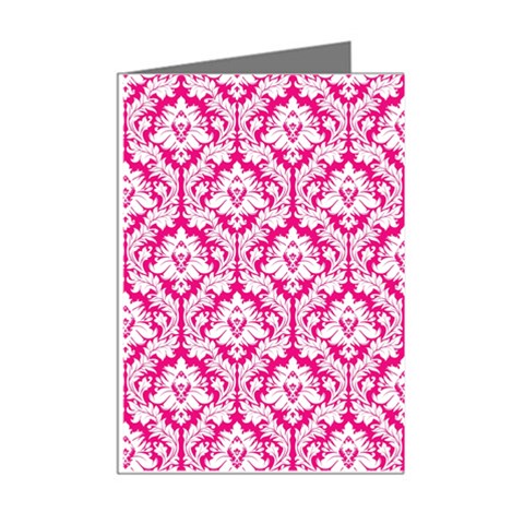 White On Hot Pink Damask Mini Greeting Card (8 Pack) from ArtsNow.com Right