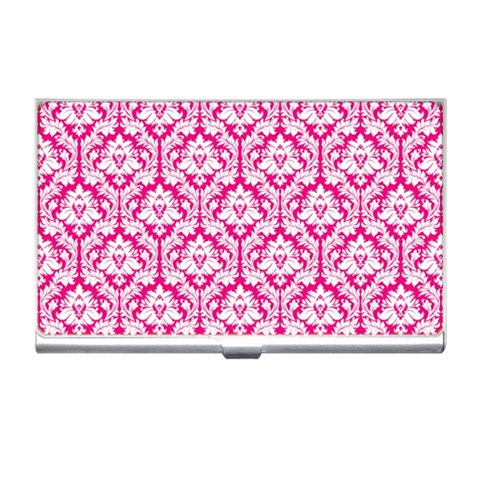 White On Hot Pink Damask Business Card Holder from ArtsNow.com Front