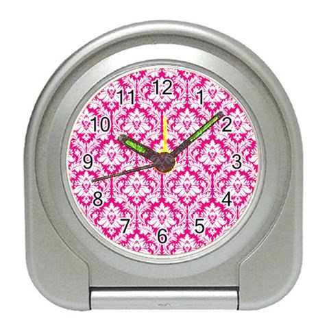 White On Hot Pink Damask Desk Alarm Clock from ArtsNow.com Front