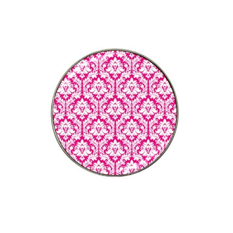 White On Hot Pink Damask Golf Ball Marker (for Hat Clip) from ArtsNow.com Front