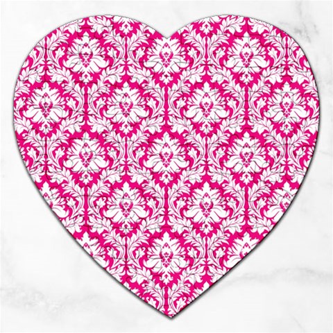 White On Hot Pink Damask Jigsaw Puzzle (Heart) from ArtsNow.com Front