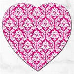 White On Hot Pink Damask Jigsaw Puzzle (Heart)