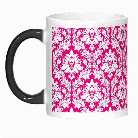 White On Hot Pink Damask Morph Mug from ArtsNow.com Left