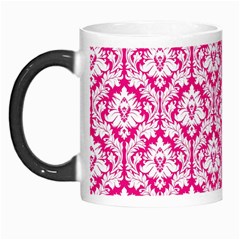 White On Hot Pink Damask Morph Mug from ArtsNow.com Left