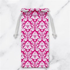 White On Hot Pink Damask Jewelry Bag from ArtsNow.com Back