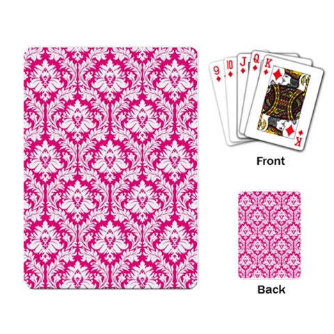 White On Hot Pink Damask Playing Cards Single Design from ArtsNow.com Back