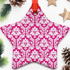 White On Hot Pink Damask Star Ornament (Two Sides) from ArtsNow.com Front