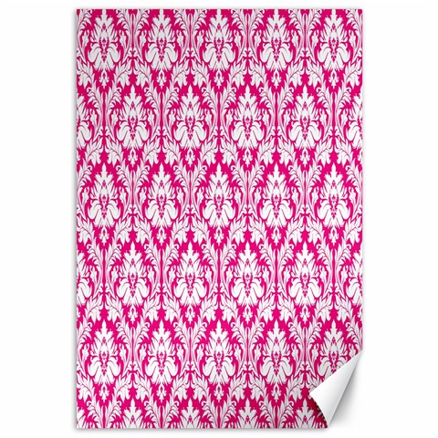 White On Hot Pink Damask Canvas 12  x 18  (Unframed) from ArtsNow.com 11.88 x17.36  Canvas - 1