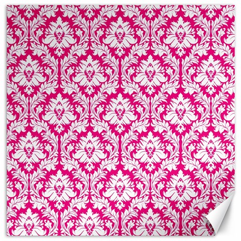 White On Hot Pink Damask Canvas 16  x 16  (Unframed) from ArtsNow.com 15.2 x15.41  Canvas - 1