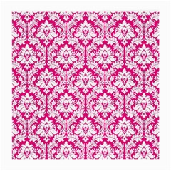 White On Hot Pink Damask Glasses Cloth (Medium, Two Sided) from ArtsNow.com Front