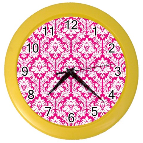 White On Hot Pink Damask Wall Clock (Color) from ArtsNow.com Front