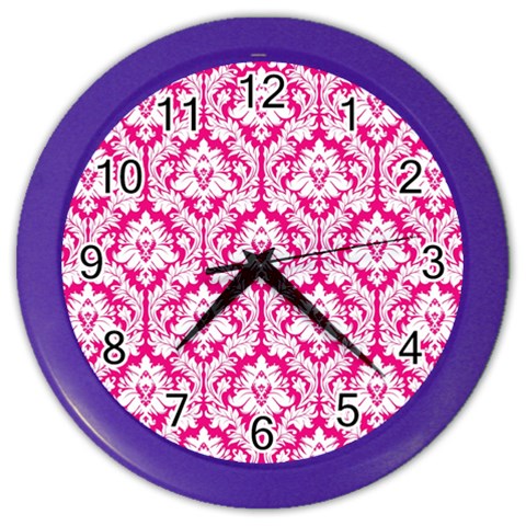 White On Hot Pink Damask Wall Clock (Color) from ArtsNow.com Front