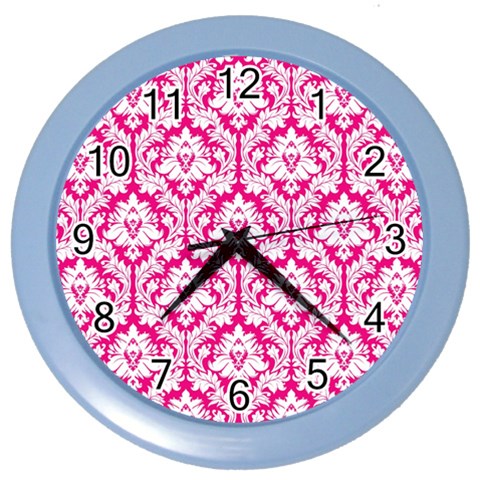 White On Hot Pink Damask Wall Clock (Color) from ArtsNow.com Front