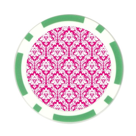 White On Hot Pink Damask Poker Chip from ArtsNow.com Front