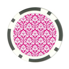 White On Hot Pink Damask Poker Chip from ArtsNow.com Front