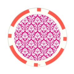 White On Hot Pink Damask Poker Chip from ArtsNow.com Front