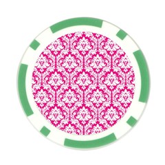 White On Hot Pink Damask Poker Chip from ArtsNow.com Front