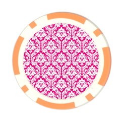 White On Hot Pink Damask Poker Chip from ArtsNow.com Back