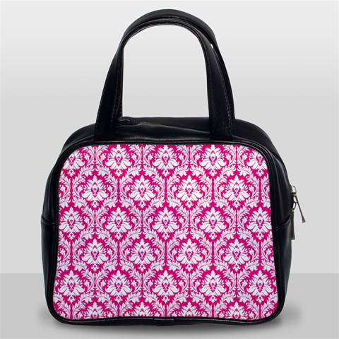 Hot Pink Damask Pattern Classic Handbag (Two Sides) from ArtsNow.com Front