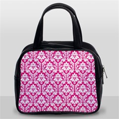 Hot Pink Damask Pattern Classic Handbag (Two Sides) from ArtsNow.com Front