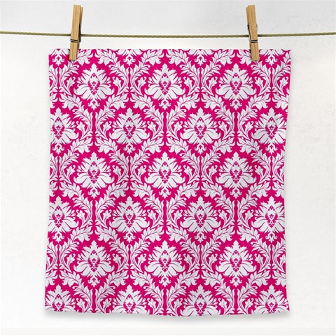 Hot Pink Damask Pattern Face Towel from ArtsNow.com Front