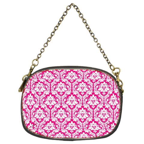 White On Hot Pink Damask Chain Purse (One Side) from ArtsNow.com Front