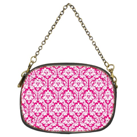 Hot Pink Damask Pattern Chain Purse (Two Sides) from ArtsNow.com Front