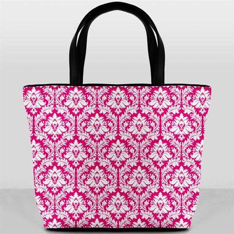 Hot Pink Damask Pattern Bucket Bag from ArtsNow.com Front