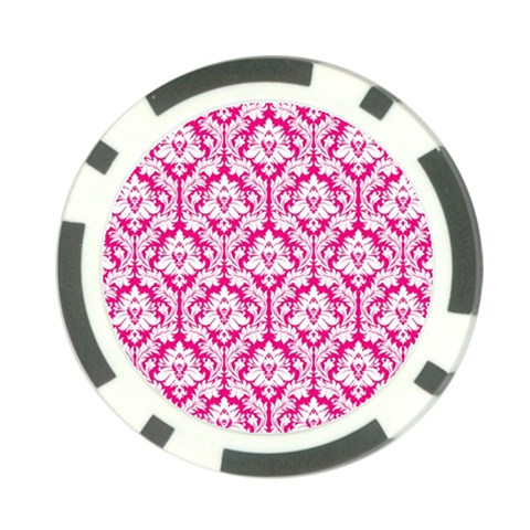 White On Hot Pink Damask Poker Chip (10 Pack) from ArtsNow.com Front