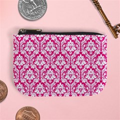 Hot Pink Damask Pattern Mini Coin Purse from ArtsNow.com Front