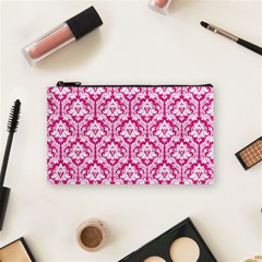 Hot Pink Damask Pattern Cosmetic Bag (Small) from ArtsNow.com Front