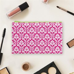 Hot Pink Damask Pattern Cosmetic Bag (Medium) from ArtsNow.com Front