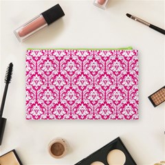 Hot Pink Damask Pattern Cosmetic Bag (Medium) from ArtsNow.com Back