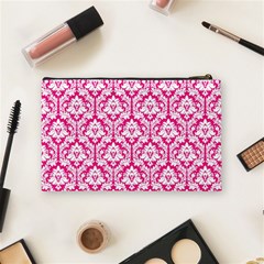 Hot Pink Damask Pattern Cosmetic Bag (Medium) from ArtsNow.com Back