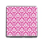 White On Hot Pink Damask Memory Card Reader with Storage (Square)