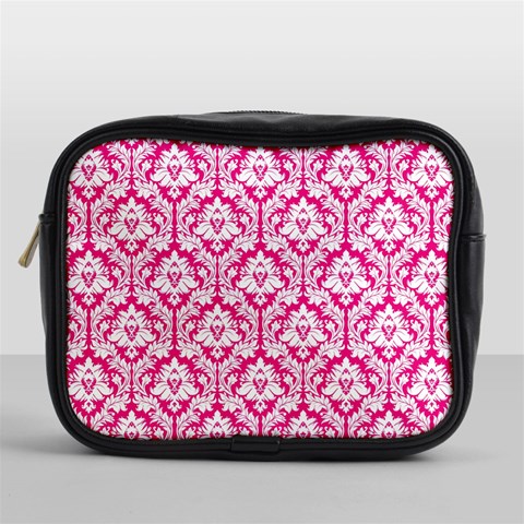 Hot Pink Damask Pattern Mini Toiletries Bag (One Side) from ArtsNow.com Front