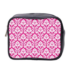 Hot Pink Damask Pattern Mini Toiletries Bag (Two Sides) from ArtsNow.com Front