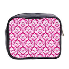 Hot Pink Damask Pattern Mini Toiletries Bag (Two Sides) from ArtsNow.com Back