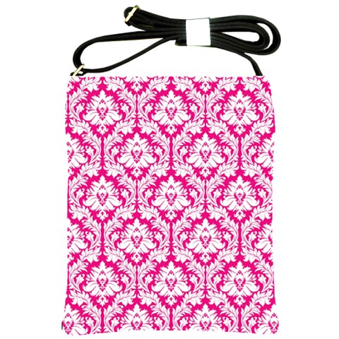 Hot Pink Damask Pattern Shoulder Sling Bag from ArtsNow.com Front